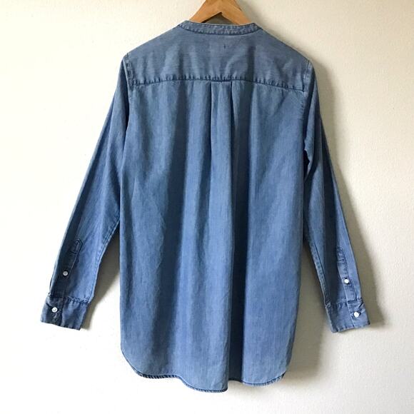 New THEORY Collarless Chambray Denim Tunic Shirt - Size S - Picture 4 of 4